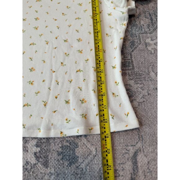 Skims Women's Ribbed Cotton White Floral Short Sleeve Top XL Dainty Casual - Picture 7 of 10
